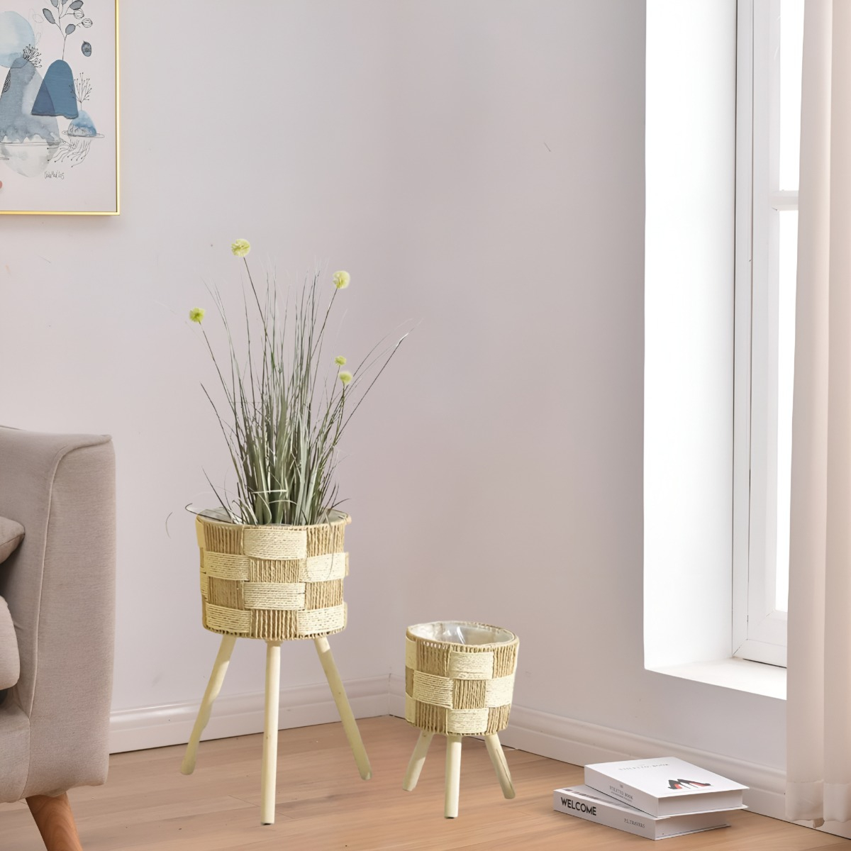 SET DE 3 MACETEROS TEJIDOS A MANO JARDÍN DECORACIÓN JHN - 10