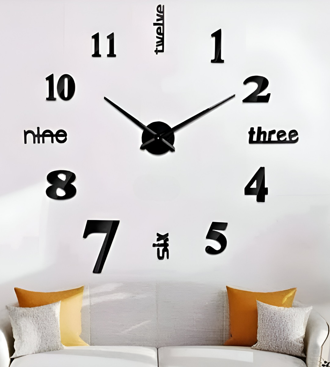 RELOJ PARED GRANDE 3D SIN MARCO DECORACIÓN NEGRO JHN - 9