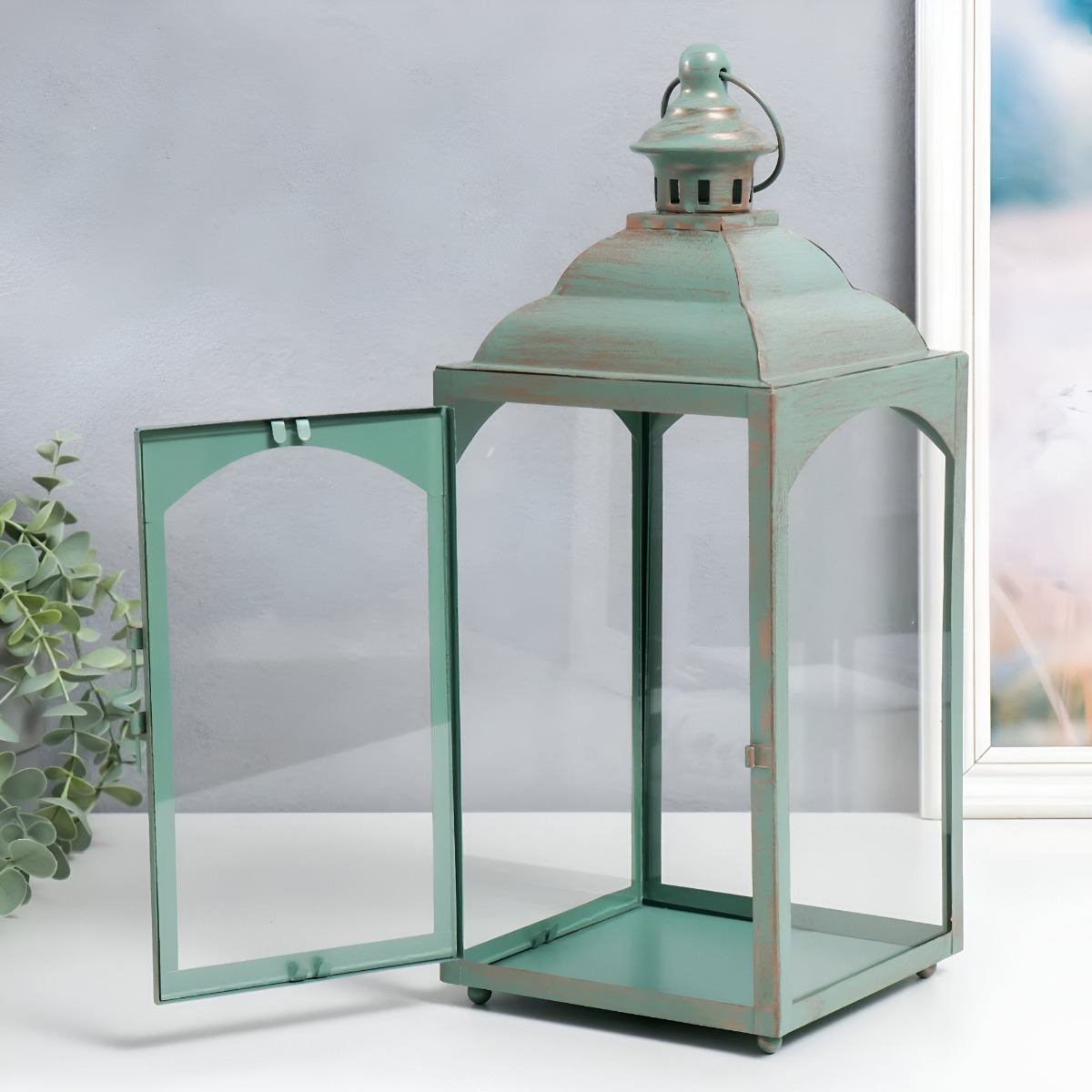 SET PORTAVELAS DECORATIVA METAL RETRO VENTANA 2 PIEZAS JHN - 3