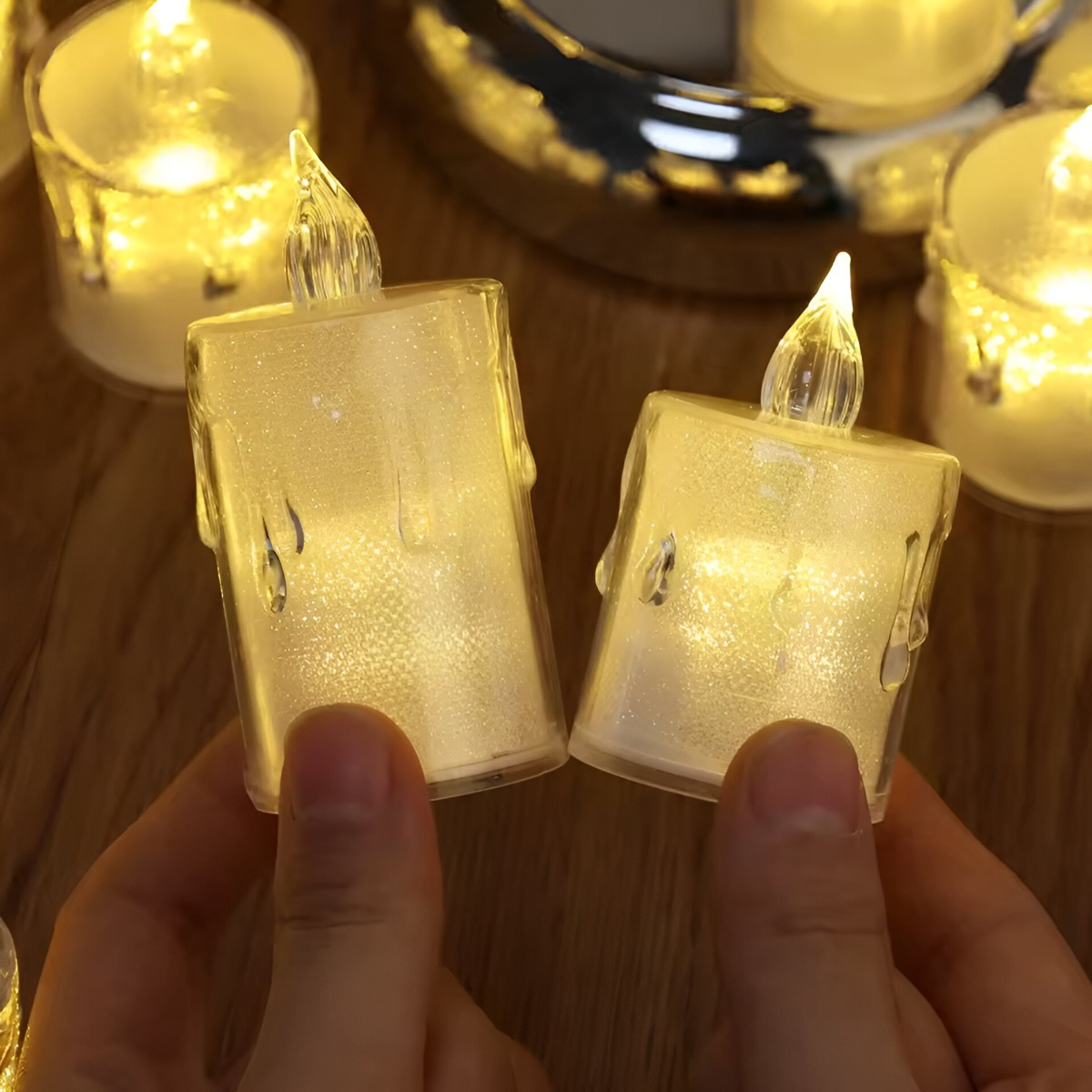 SET 9 VELAS DECORATIVAS LED CRISTAL ACRÍLICO SIN LLAMA JHN - 5
