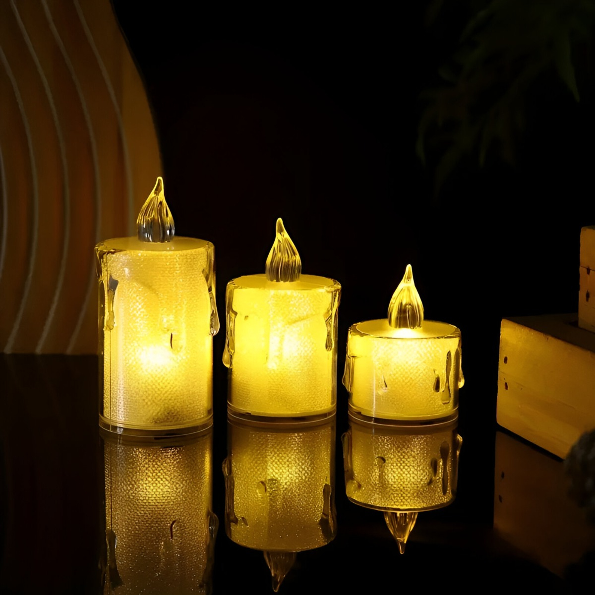 SET 9 VELAS DECORATIVAS LED CRISTAL ACRÍLICO SIN LLAMA JHN - 6