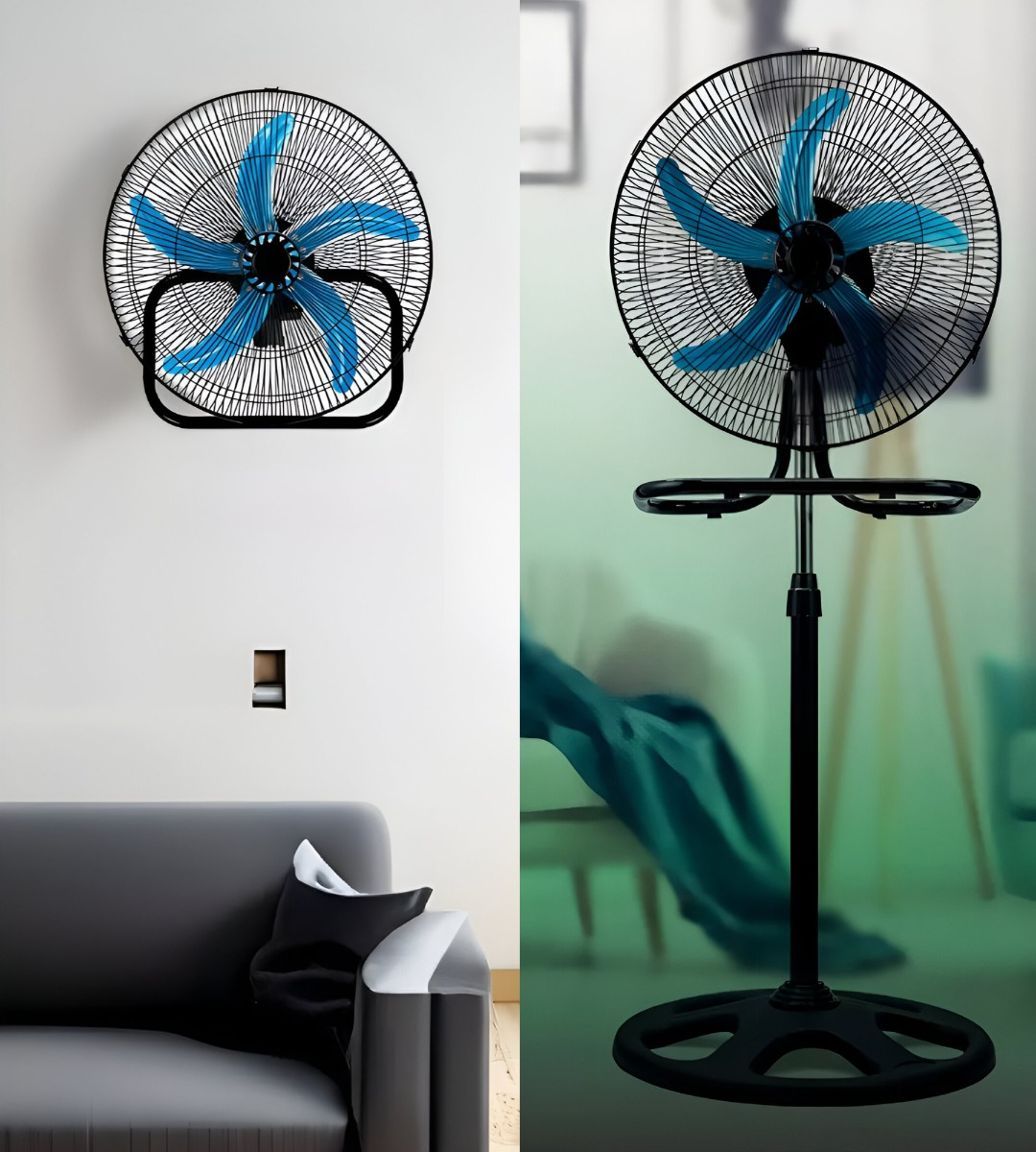 VENTILADOR PEDESTAL 3 EN 1 ALTA POTENCIA 5 ASPAS NEGRO JHN - 6