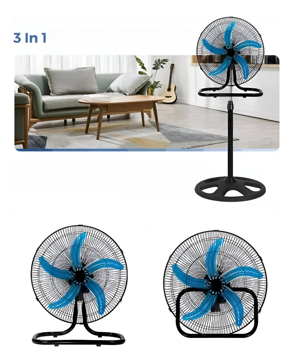 VENTILADOR PEDESTAL 3 EN 1 ALTA POTENCIA 5 ASPAS NEGRO JHN - 7