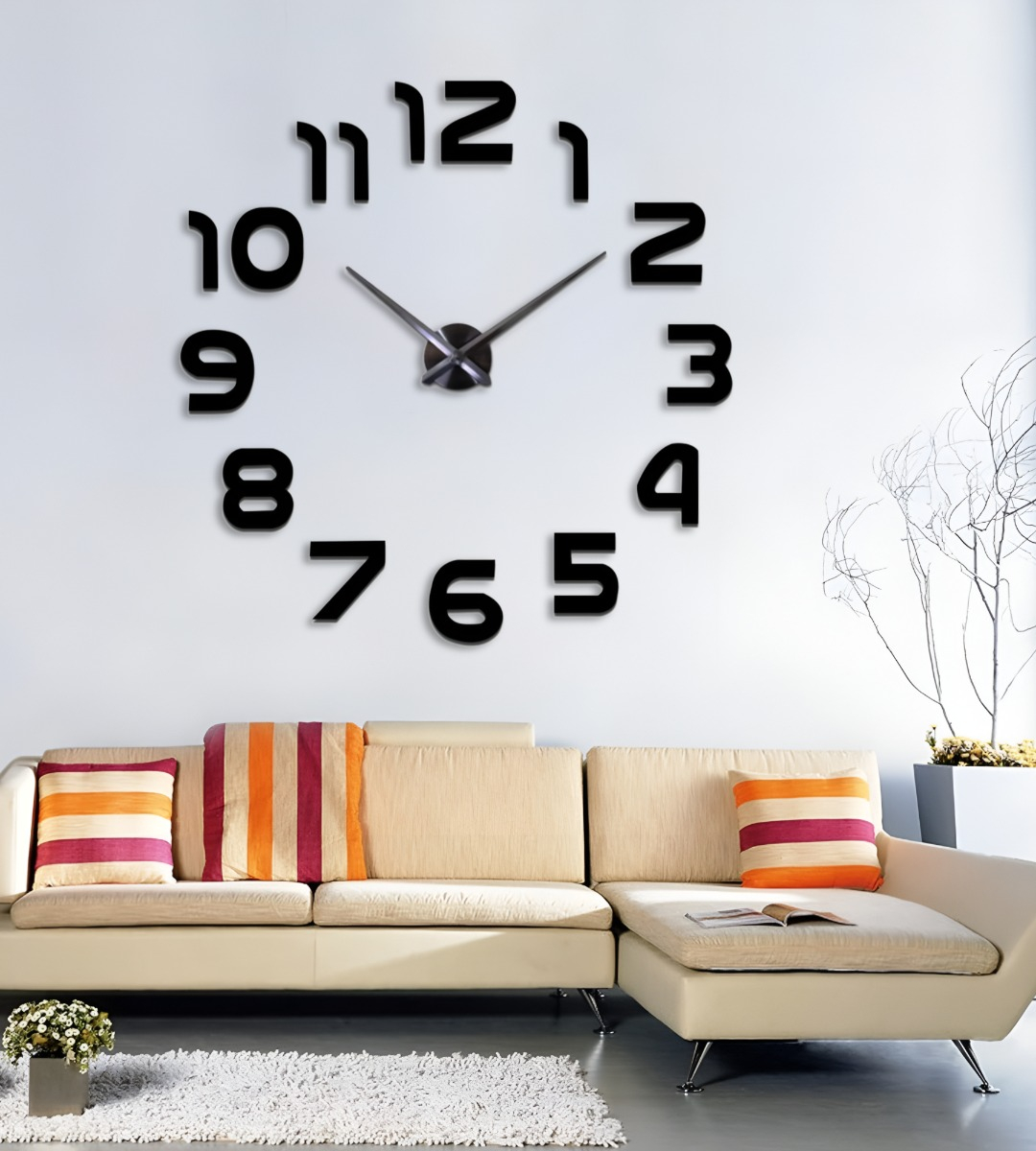 RELOJ PARA PARED 3D GRANDE NEGRO GRAN DISEÑO MODERNO JHN - 7