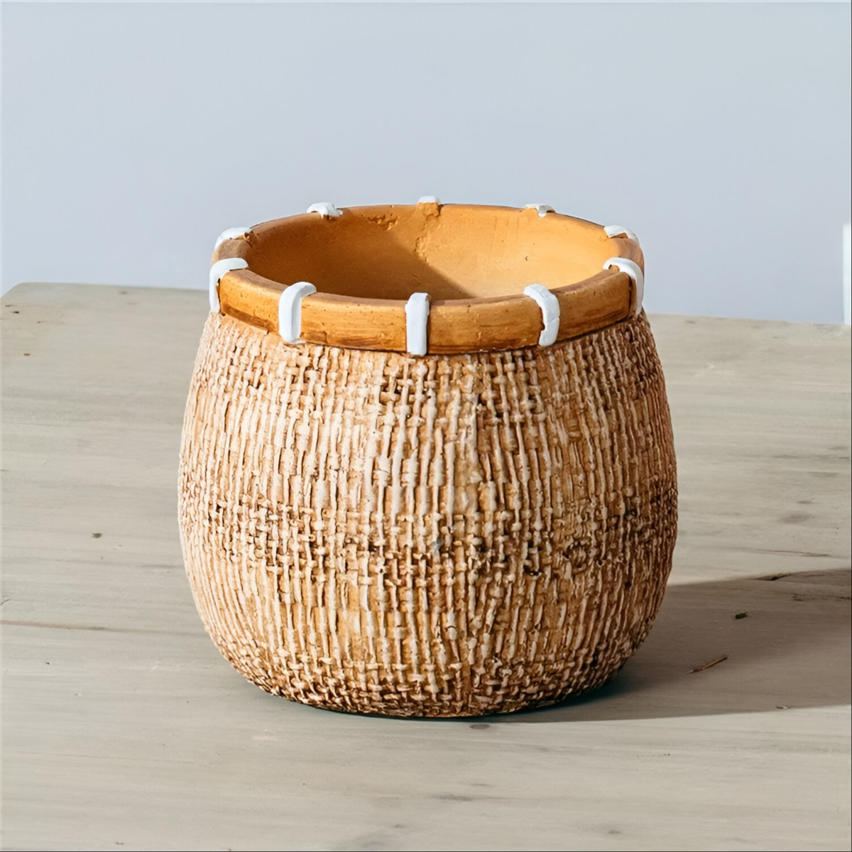 MACETA PLANTAS ARCILLA IMITACIÓN DE RATÁN DECORACIÓN JHN - 3