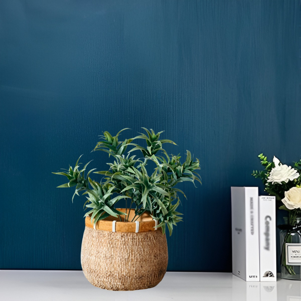 MACETA PLANTAS ARCILLA IMITACIÓN DE RATÁN DECORACIÓN JHN - 4