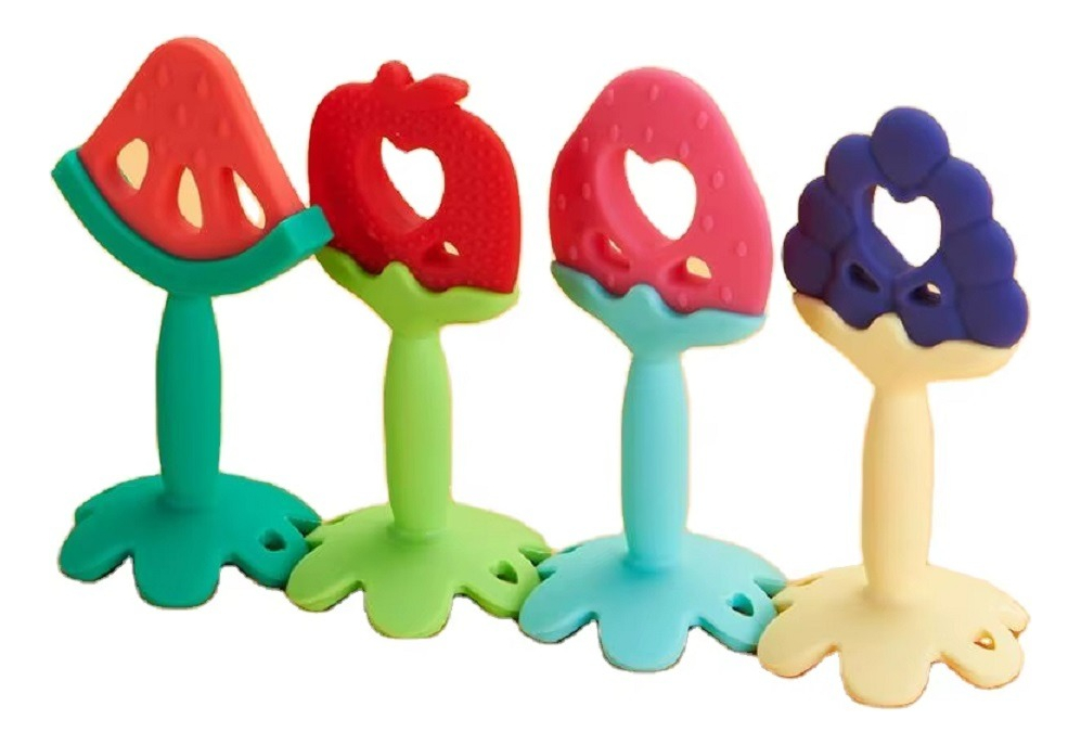 MORDEDOR SET 4 SILICONA DISEÑO FRUTAS DIVERTIDO BEBÉ LAU - 1