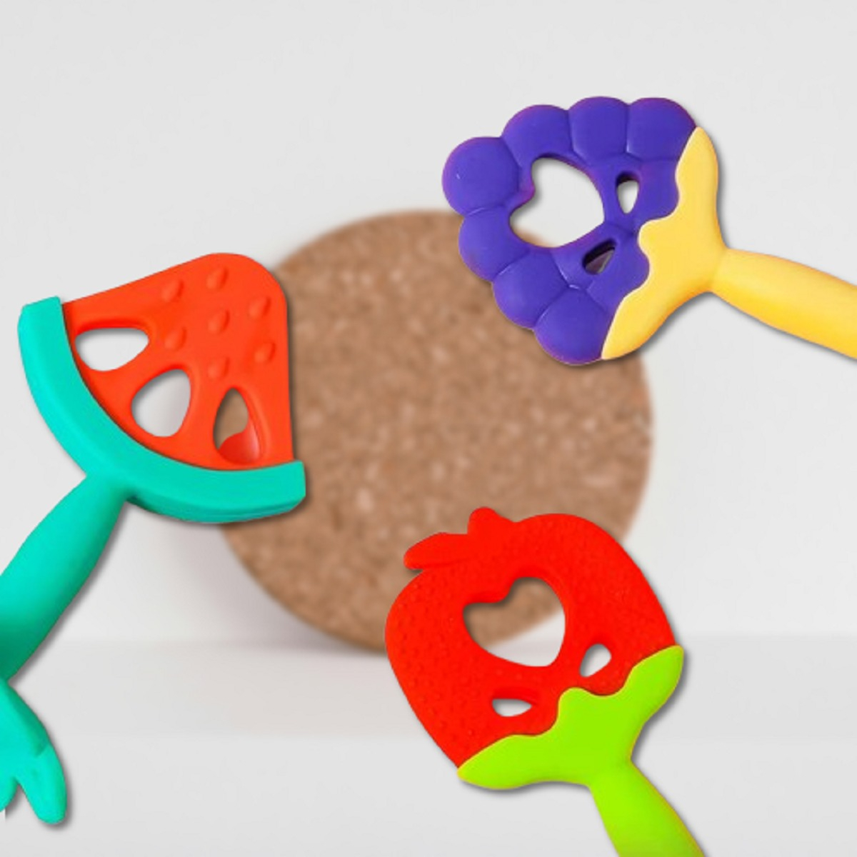 MORDEDOR SET 4 SILICONA DISEÑO FRUTAS DIVERTIDO BEBÉ LAU - 3