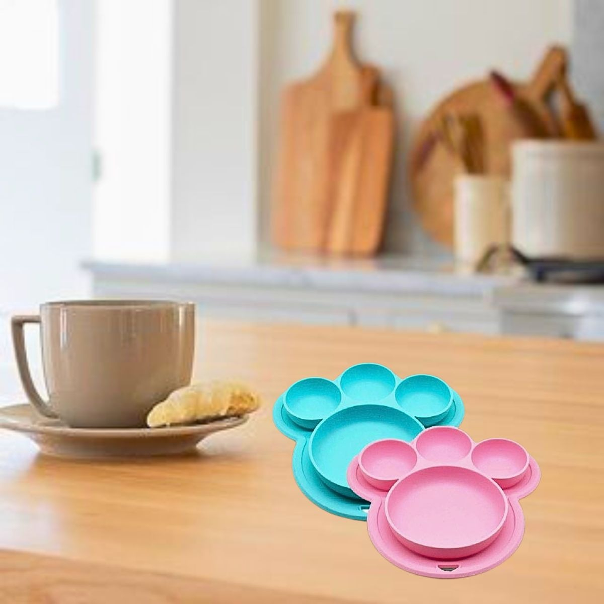 SET 2 PLATOS SILICONA FORMA OSO ALIMENTACION BEBES LAU - 9