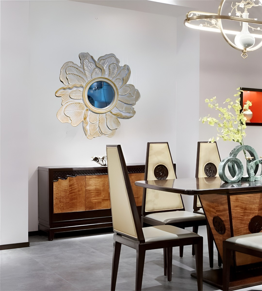 ESPEJO DECORATIVO PARED RESINA PÉTALOS ROSA JHN - 9