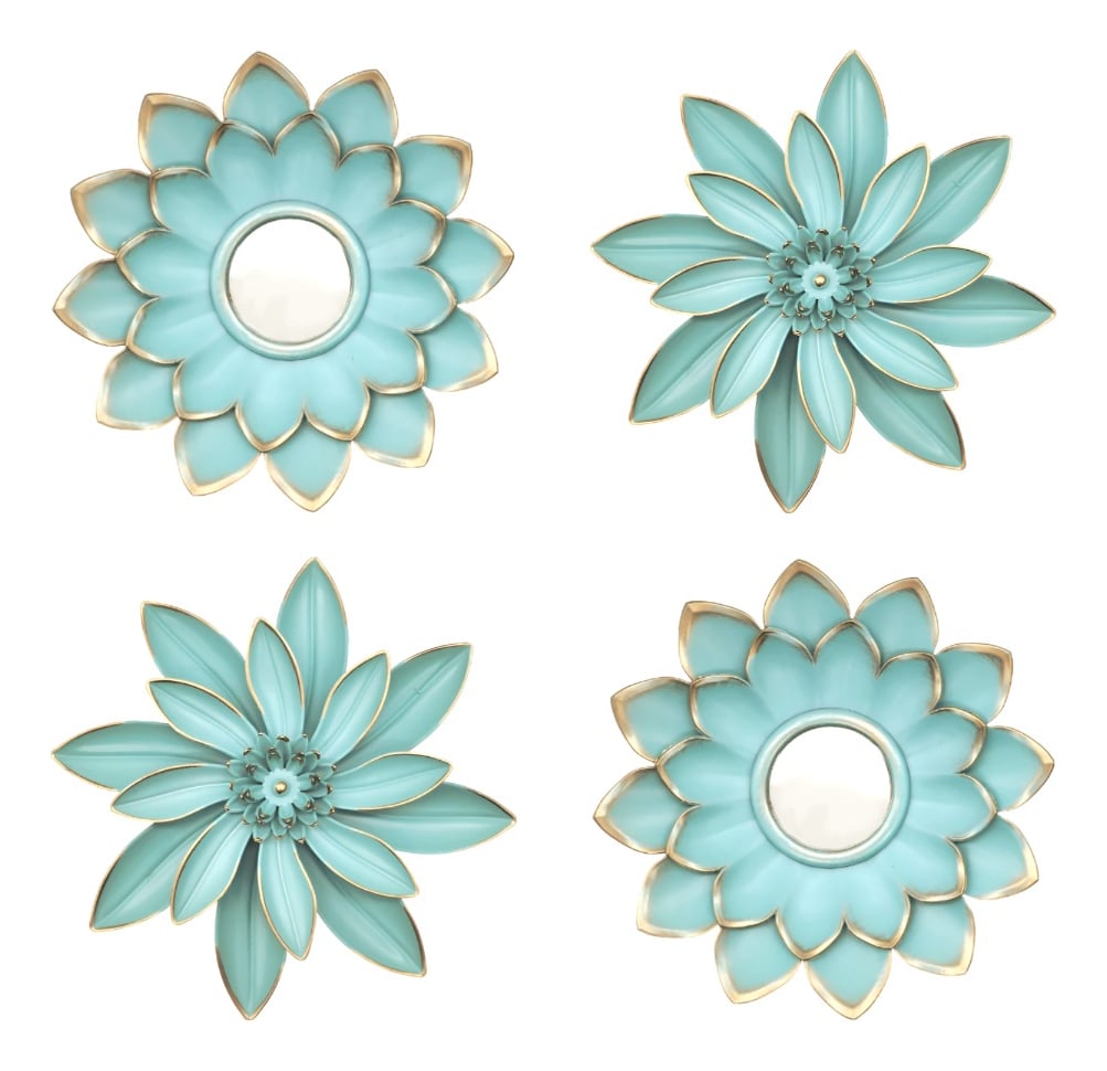 SET 4 ESPEJOS Y FLORES DE LOTO DECORATIVOS TURQUESA JHN - 1