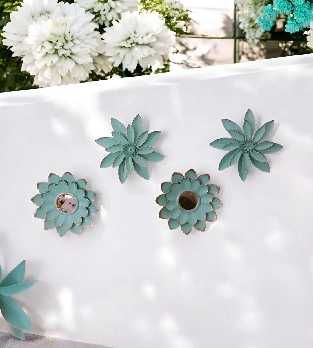 SET 4 ESPEJOS Y FLORES DE LOTO DECORATIVOS TURQUESA JHN - 3
