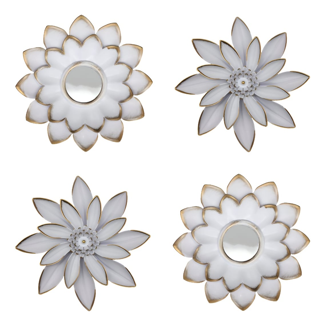 SET 4 ESPEJOS Y FLORES DE LOTO DECORATIVOS BLANCO JHN - 1