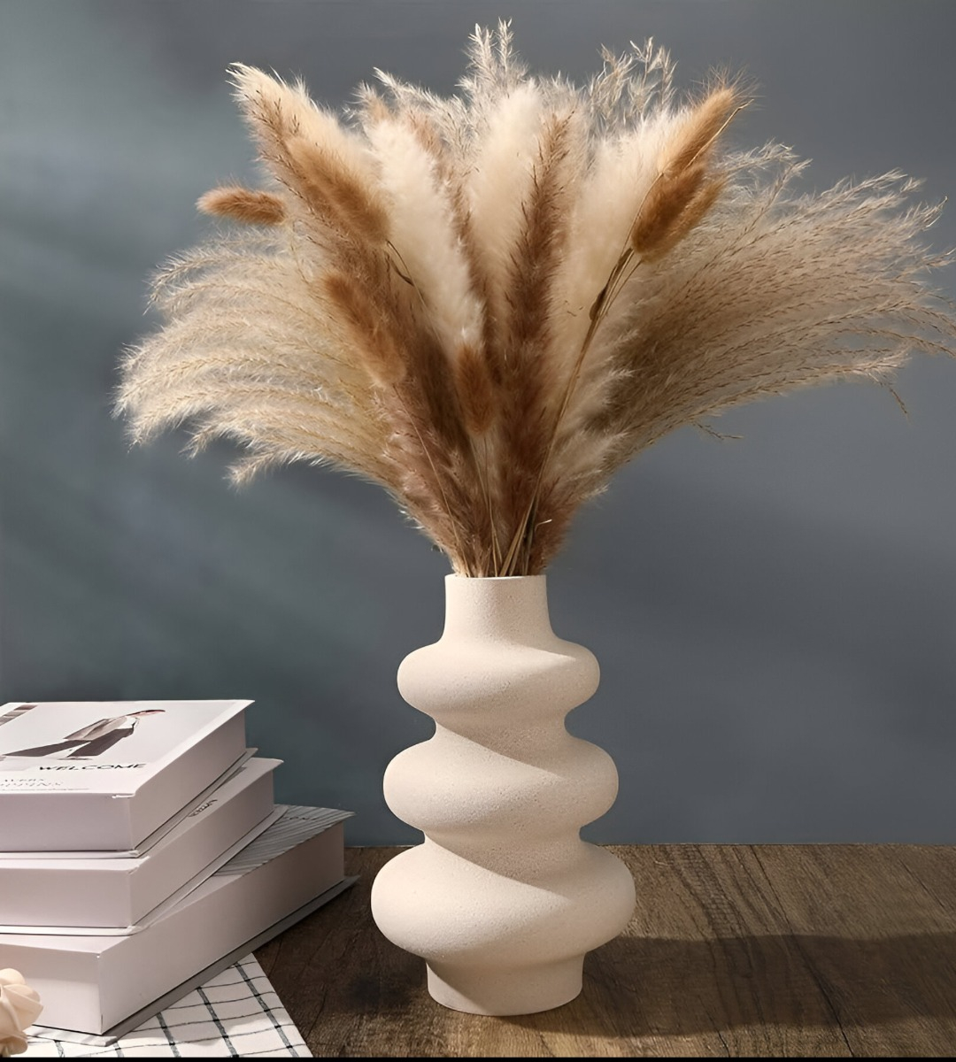 JARRÓN CERÁMICA ONDULADO MODERNO FLORES MINIMALISTA 21CM JHN - 5