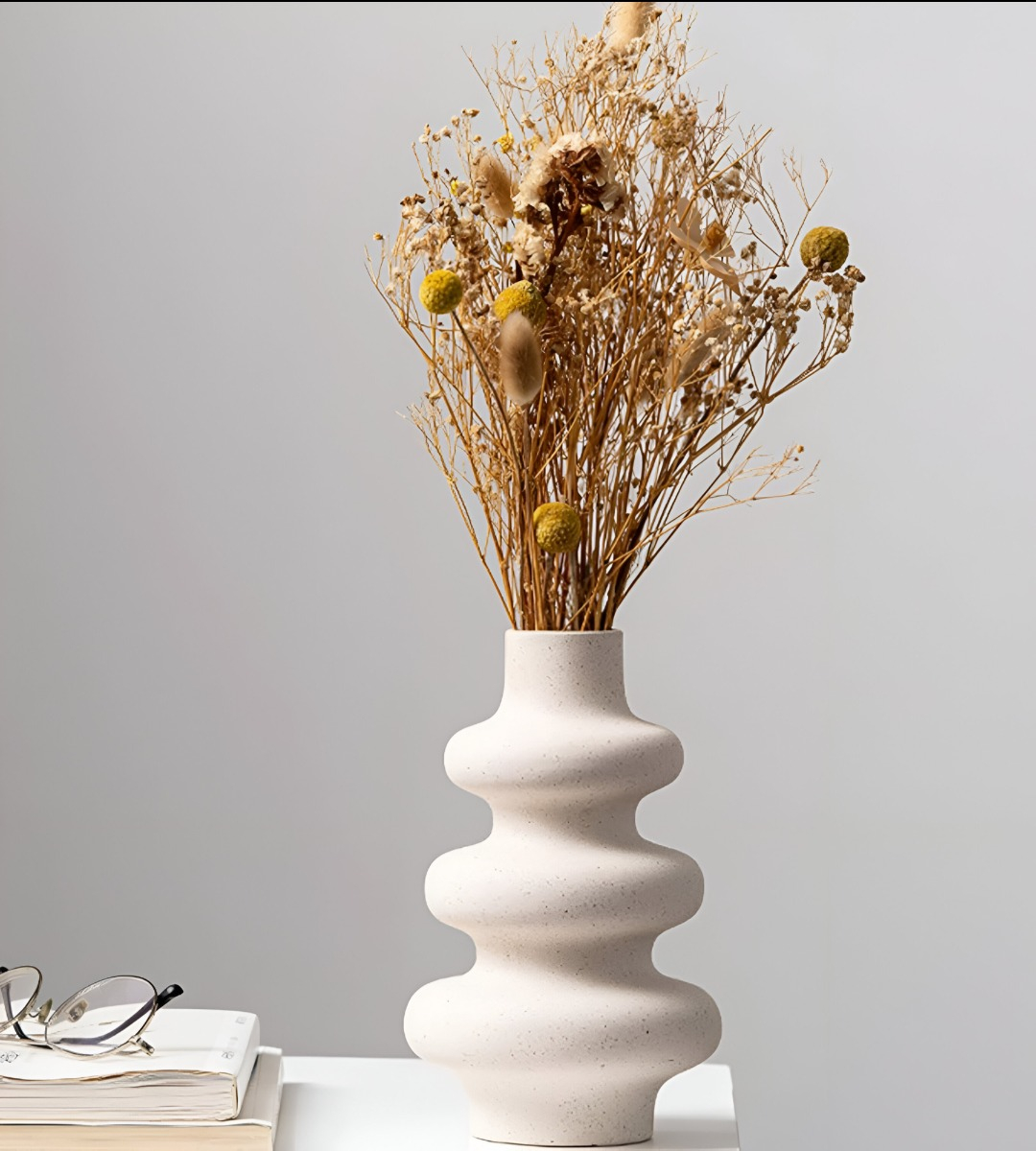 JARRÓN CERÁMICA ONDULADO MODERNO FLORES MINIMALISTA 21CM JHN - 6