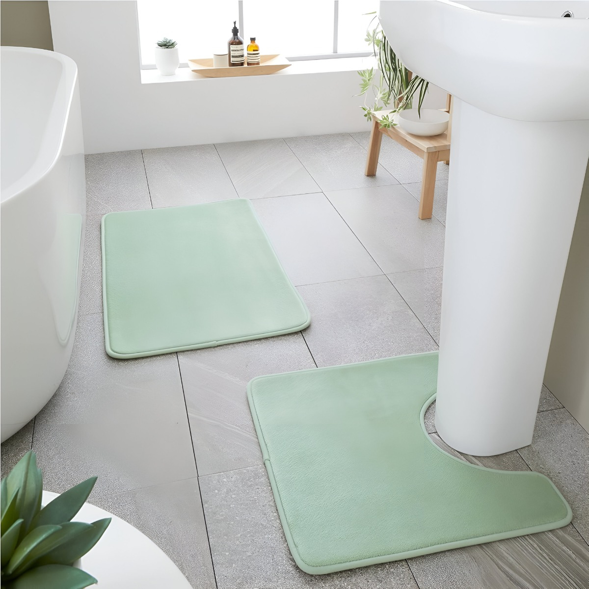 SET 3 ALFOMBRAS BAÑO MENTA DECORATIVA ANTIDESLIZANTE JHN - 6
