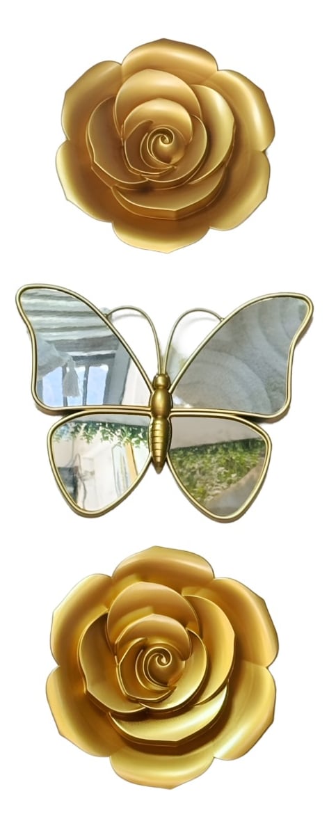 SET 3 ESPEJO MARIPOSAS DISEÑO FLORES PARED DECORATIVO JHN - 1