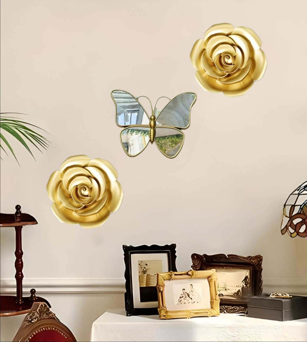SET 3 ESPEJO MARIPOSAS DISEÑO FLORES PARED DECORATIVO JHN - 6