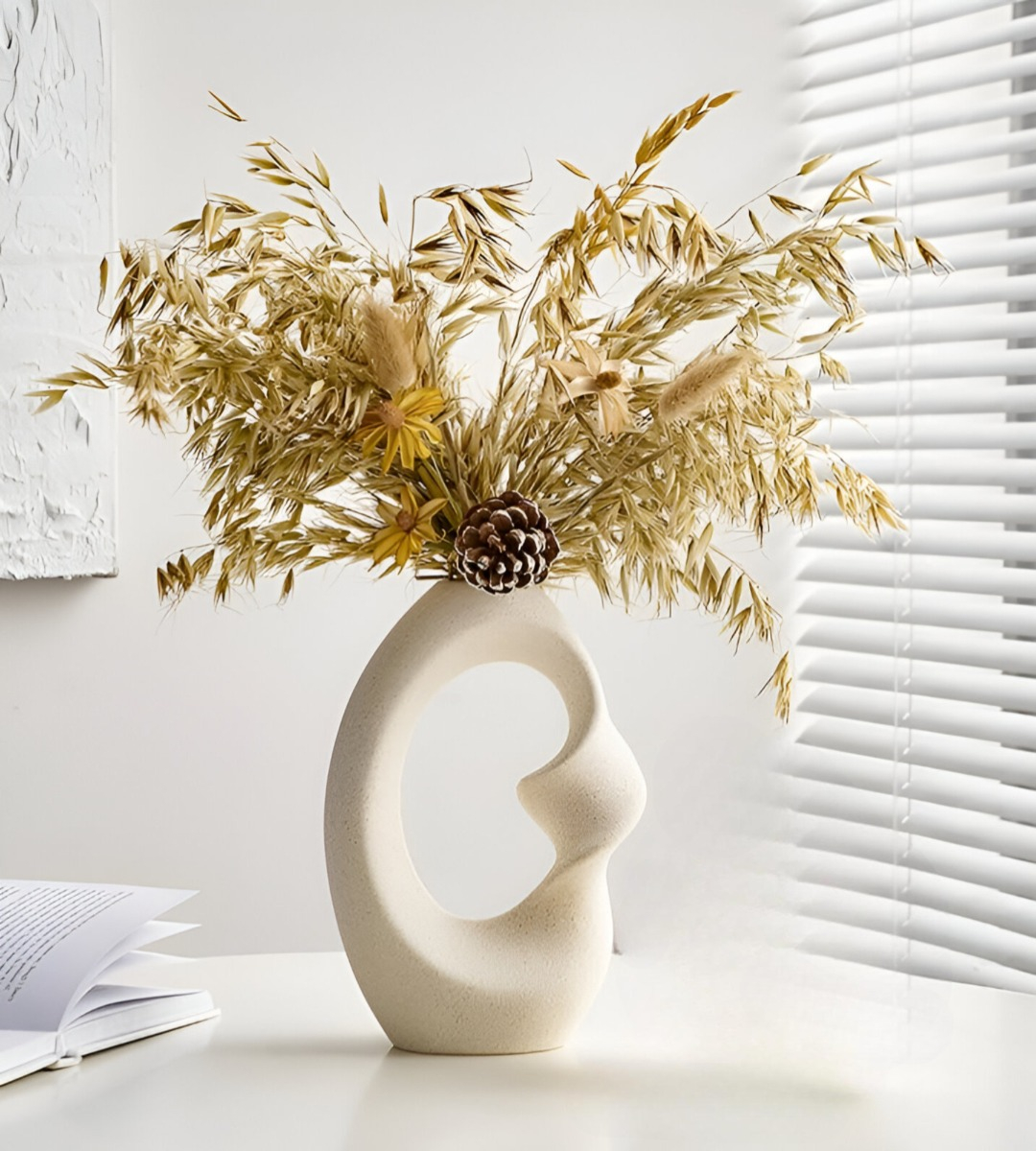 JARRÓN FLORES MODERNO CERÁMICA DECORACIÓN GRANDE BLANCO JHN - 4