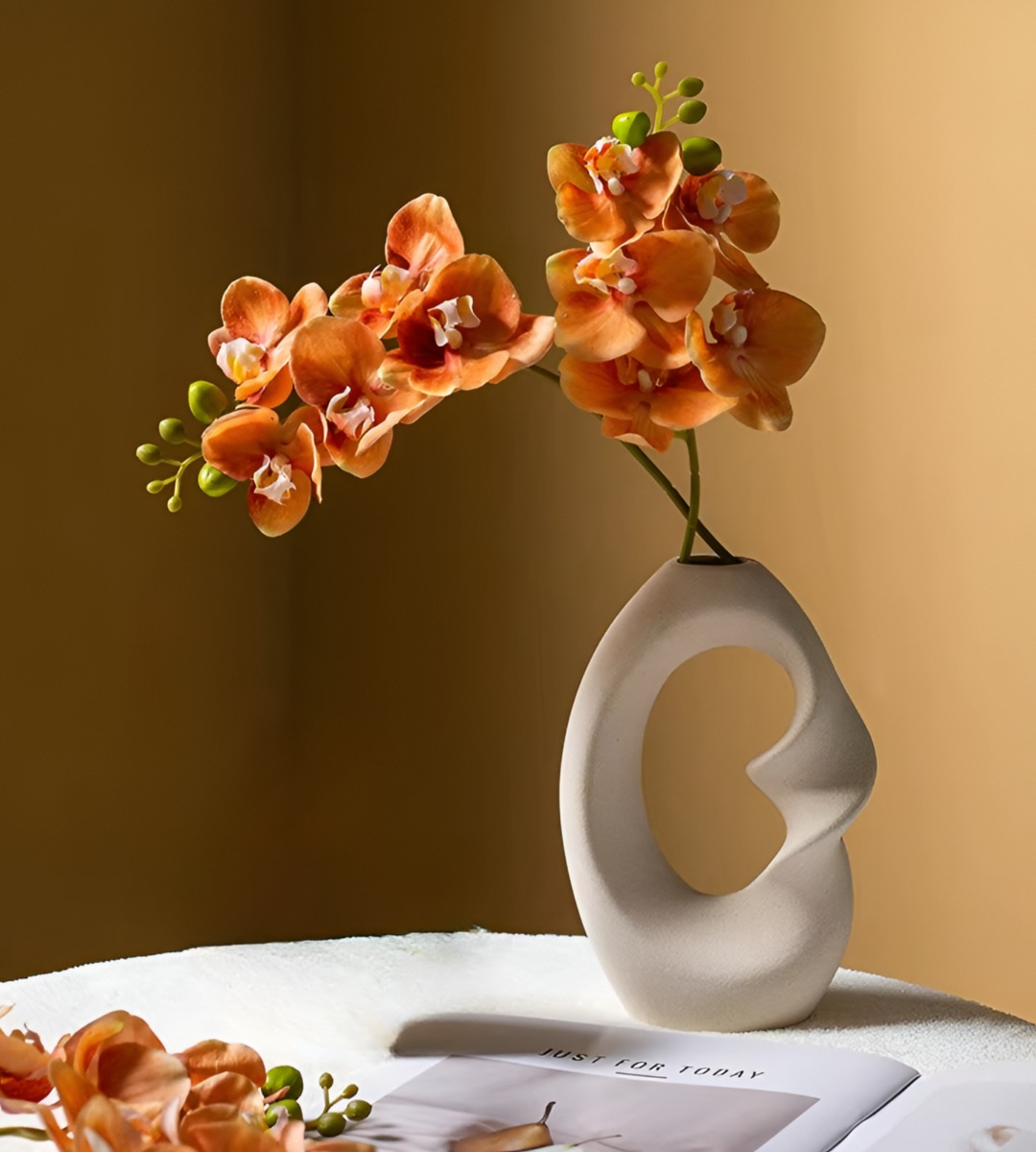 JARRÓN FLORES MODERNO CERÁMICA DECORACIÓN GRANDE BLANCO JHN - 5