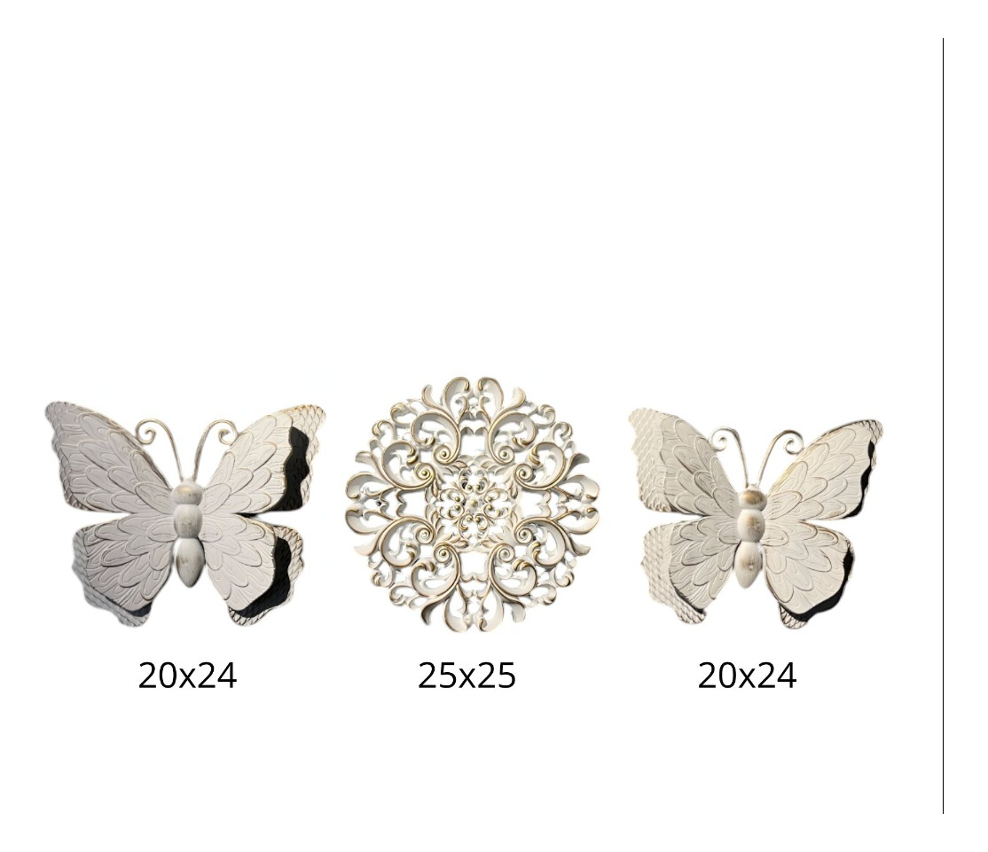 SET DECORATIVO PARED MARIPOSAS FLOR ARTE BLANCO JHN - 2