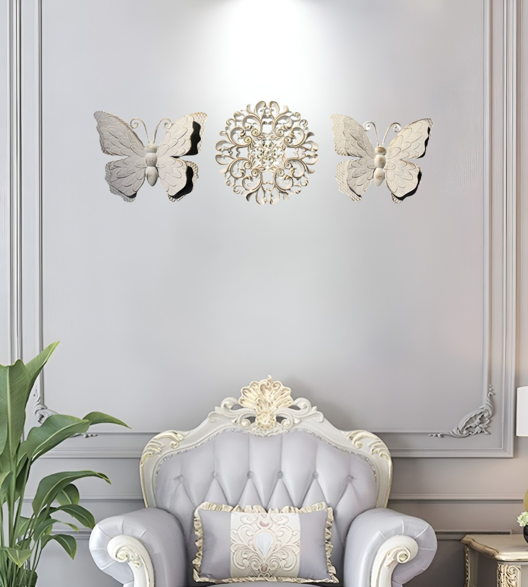 SET DECORATIVO PARED MARIPOSAS FLOR ARTE BLANCO JHN - 3