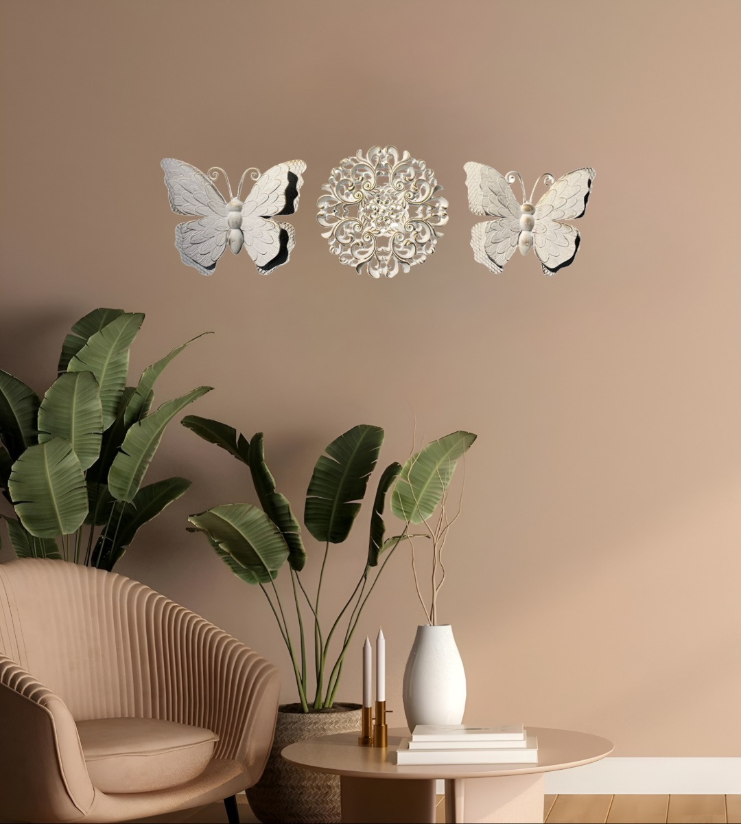 SET DECORATIVO PARED MARIPOSAS FLOR ARTE BLANCO JHN - 4