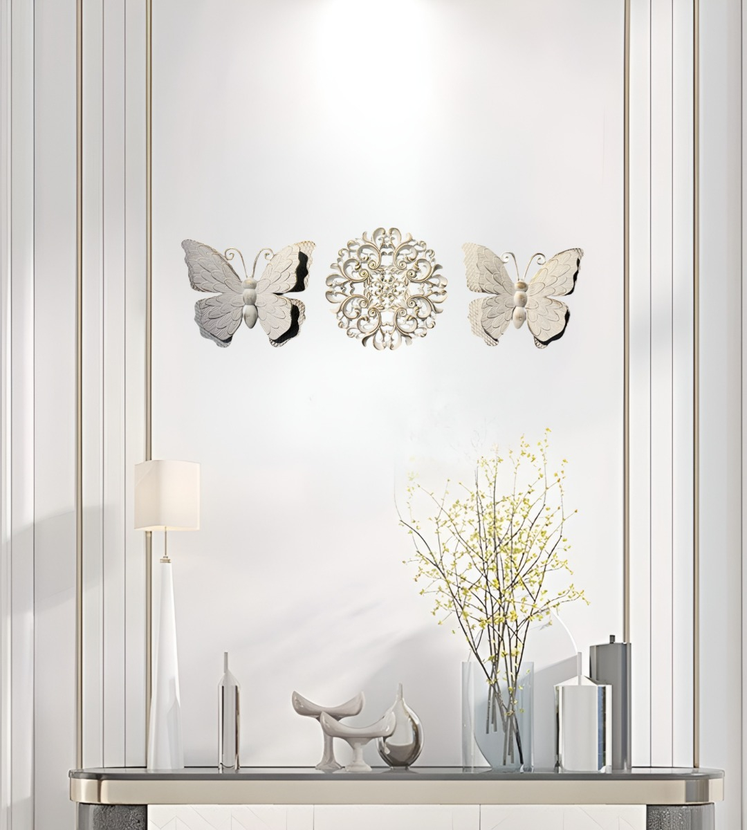 SET DECORATIVO PARED MARIPOSAS FLOR ARTE BLANCO JHN - 5