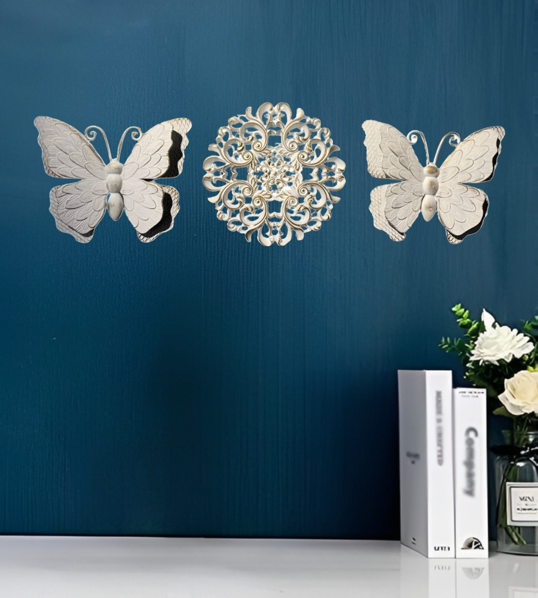 SET DECORATIVO PARED MARIPOSAS FLOR ARTE BLANCO JHN - 6