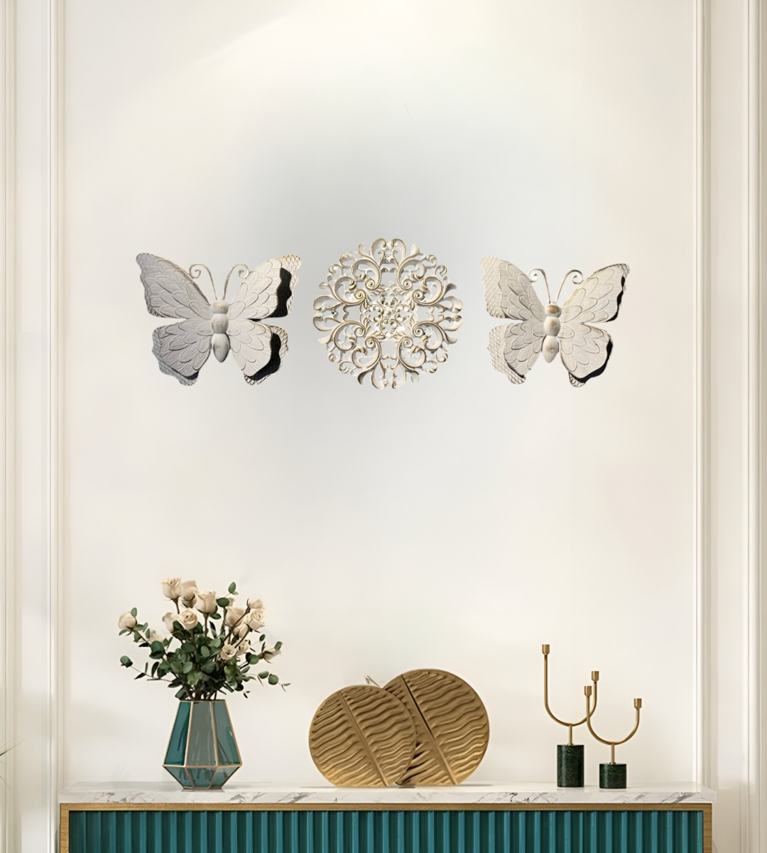 SET DECORATIVO PARED MARIPOSAS FLOR ARTE BLANCO JHN - 7