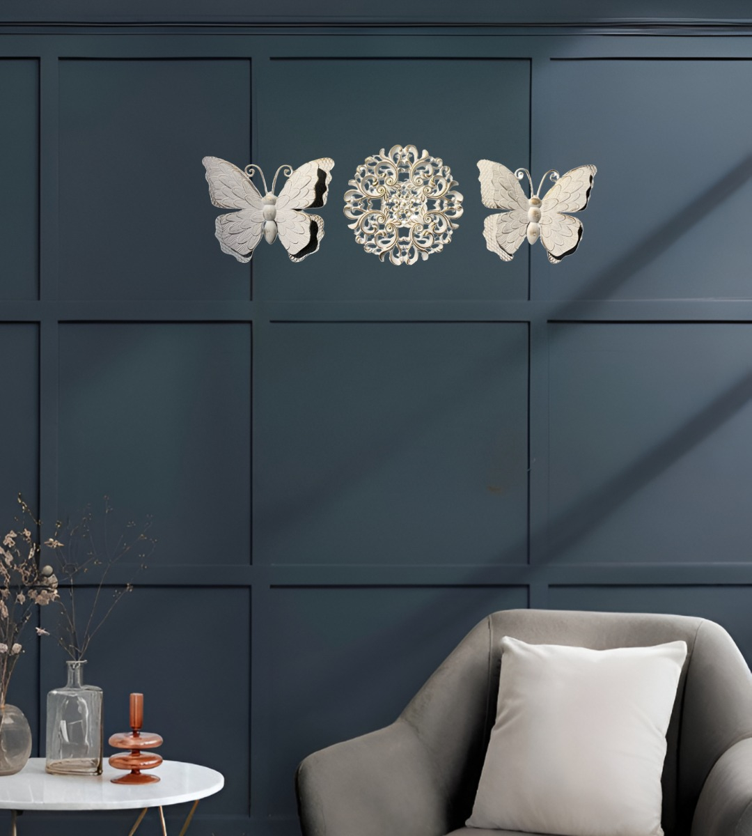 SET DECORATIVO PARED MARIPOSAS FLOR ARTE BLANCO JHN - 8
