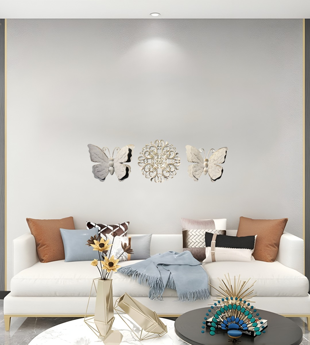 SET DECORATIVO PARED MARIPOSAS FLOR ARTE BLANCO JHN - 9
