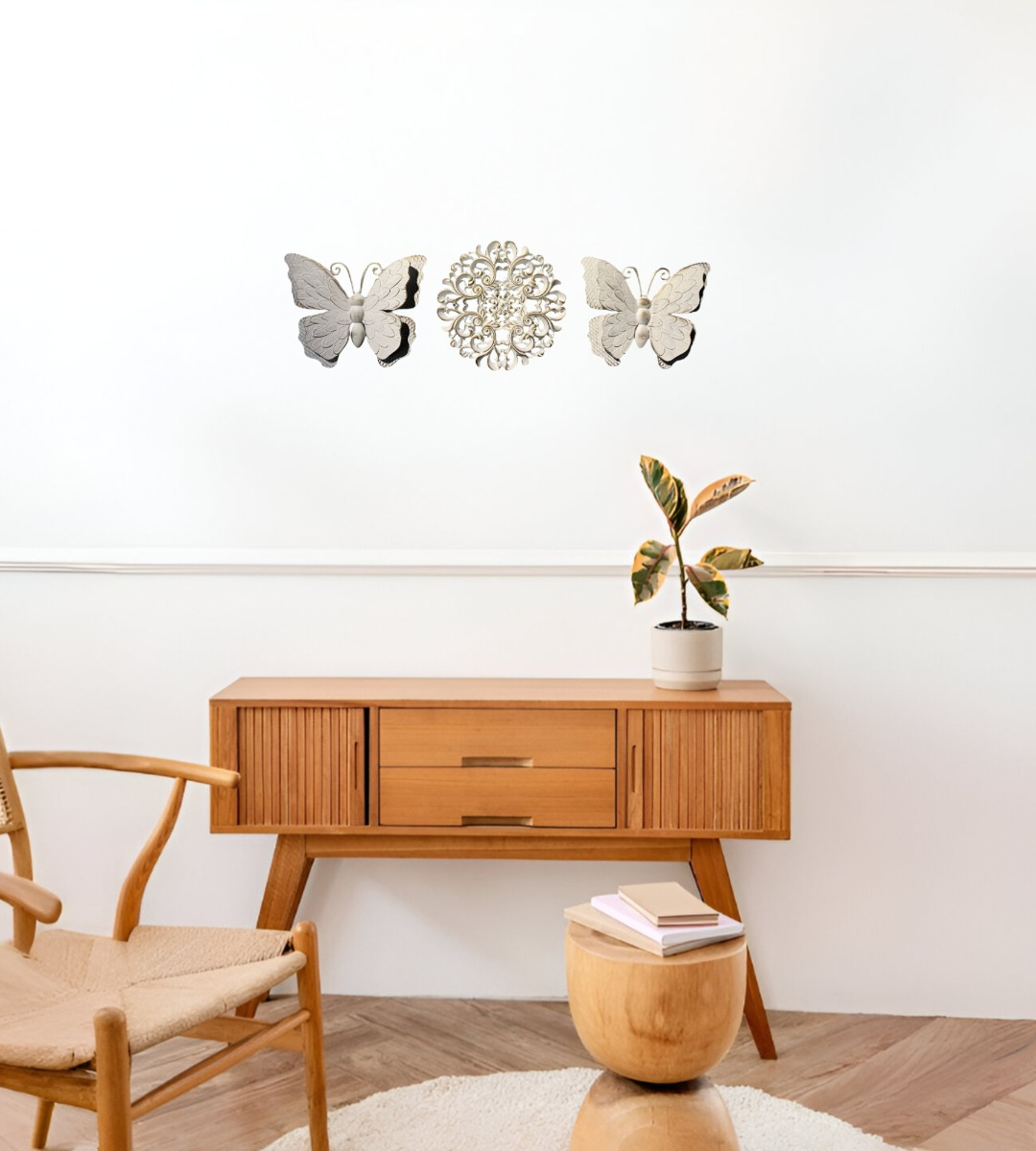 SET DECORATIVO PARED MARIPOSAS FLOR ARTE BLANCO JHN - 10