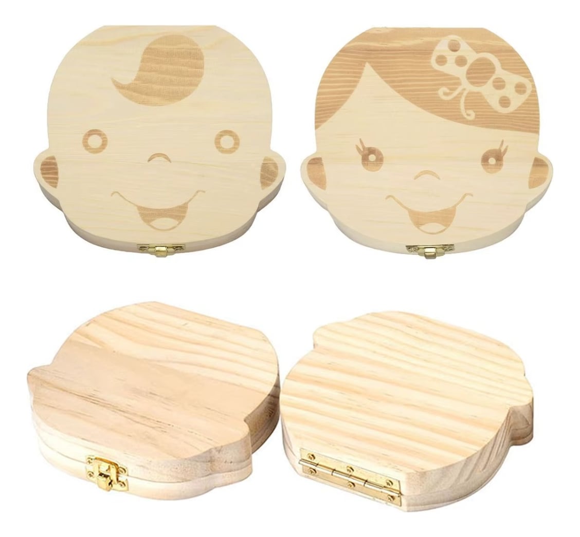 SET 3 CAJA MADERA GUARDAR DIENTE LECHE RECUERDO NIÑOS LAU - 1