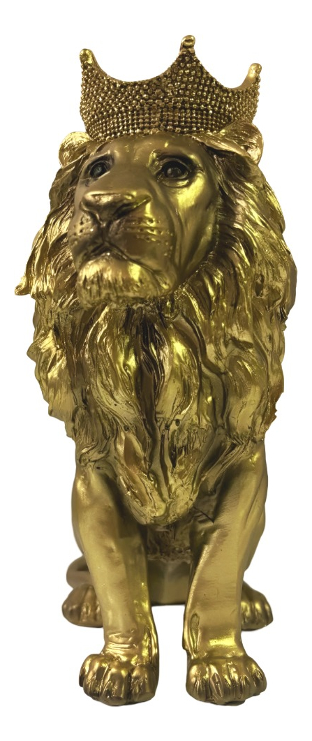 FIGURA ESTATUA LEÓN SENTADO DECORACIÓN DORADO JHN - 3