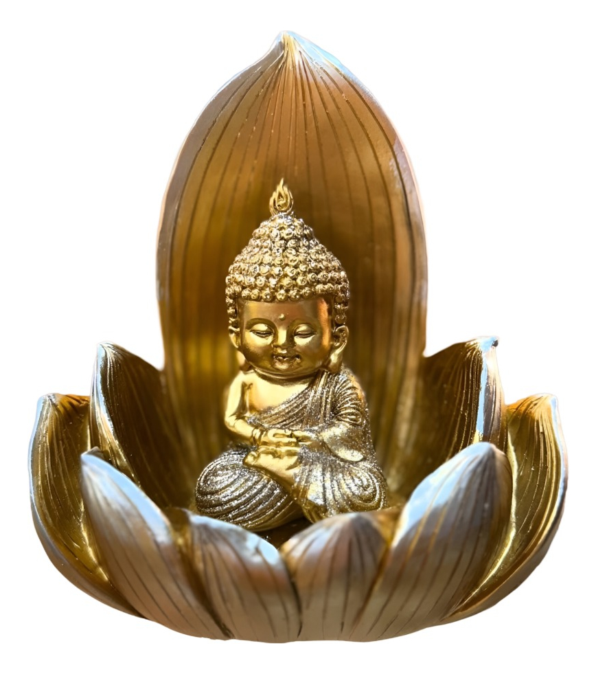 FIGURA DECORATIVA BUDA FLOR LOTO ESTATUA DORADA JHN - 1