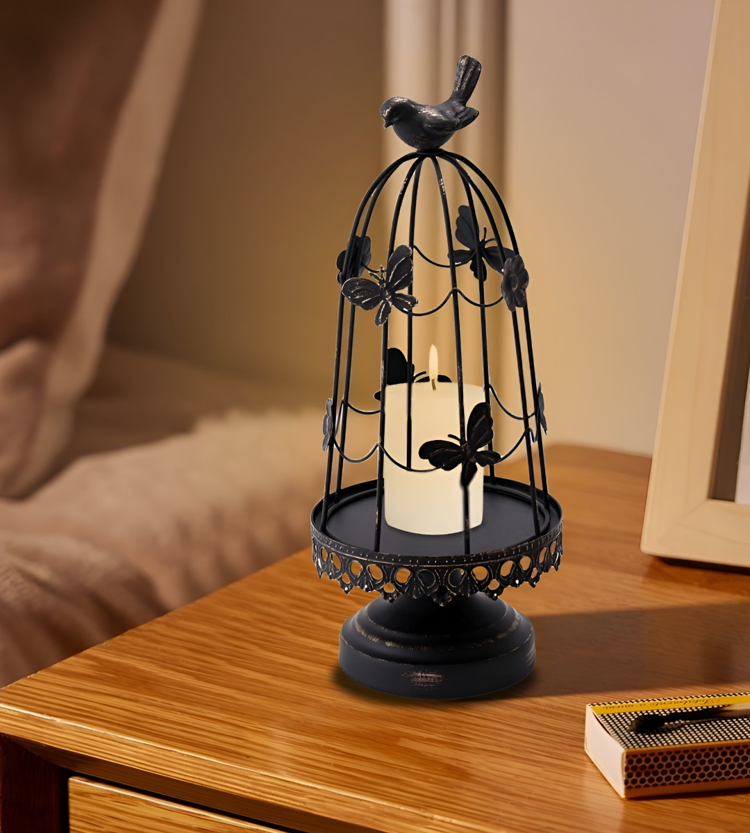 PORTAVELAS DECORATIVO JAULA PÁJAROS MULTIFUNCIÓN 38CM JHN - 5