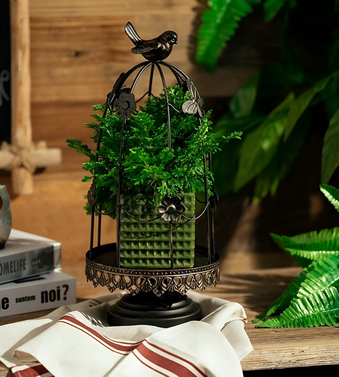 PORTAVELAS DECORATIVO JAULA PÁJAROS MULTIFUNCIÓN 38CM JHN - 6