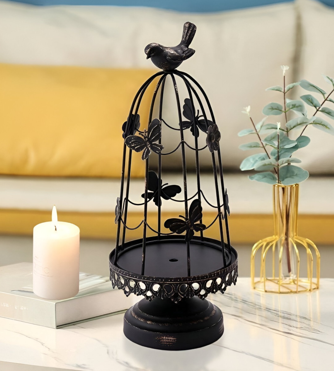 PORTAVELAS DECORATIVO JAULA PÁJAROS MULTIFUNCIÓN 38CM JHN - 8