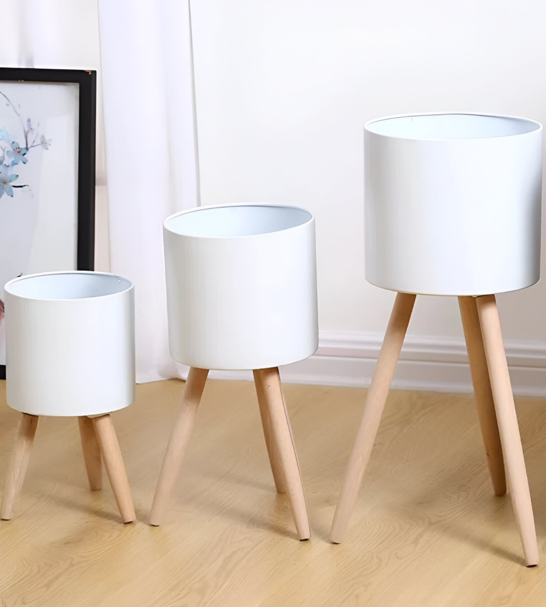 SET MACETAS PLANTA PATAS INTERIOR EXTERIOR FLORES BLANCA JHN - 2
