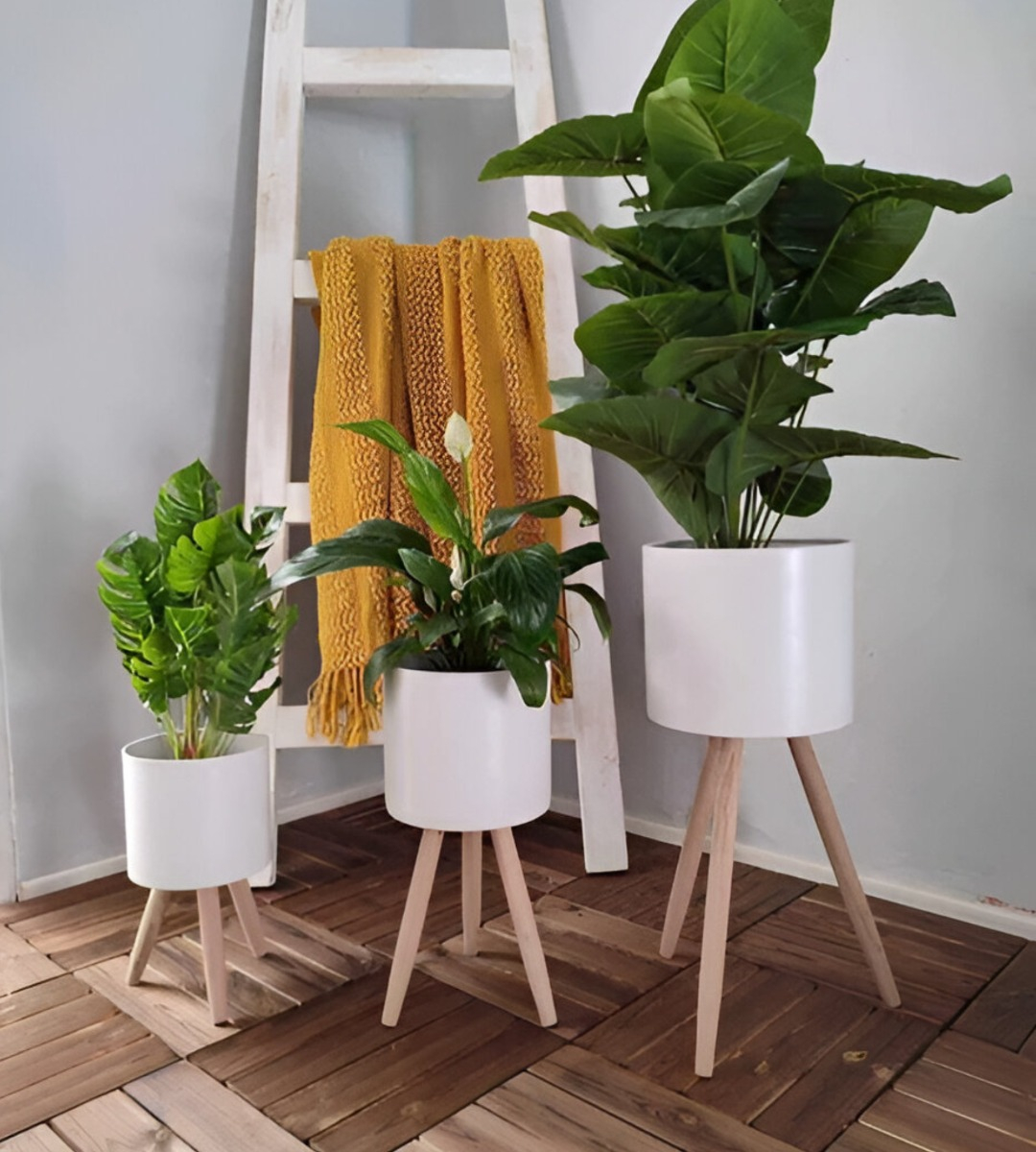 SET MACETAS PLANTA PATAS INTERIOR EXTERIOR FLORES BLANCA JHN - 4