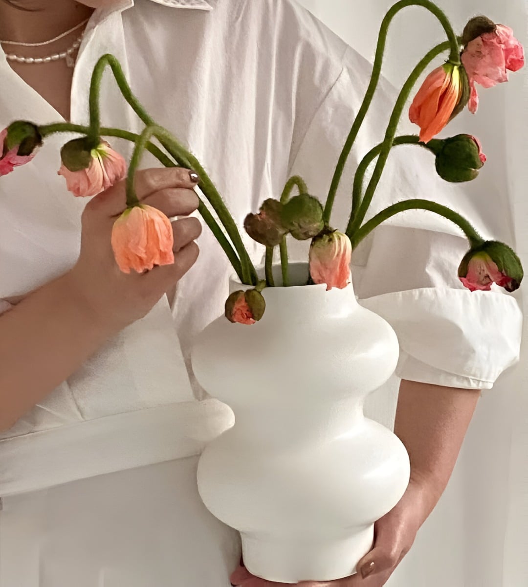 JARRÓN FLORERO CERÁMICA DECORACIÓN MODERNO BLANCO HOGAR JHN - 5