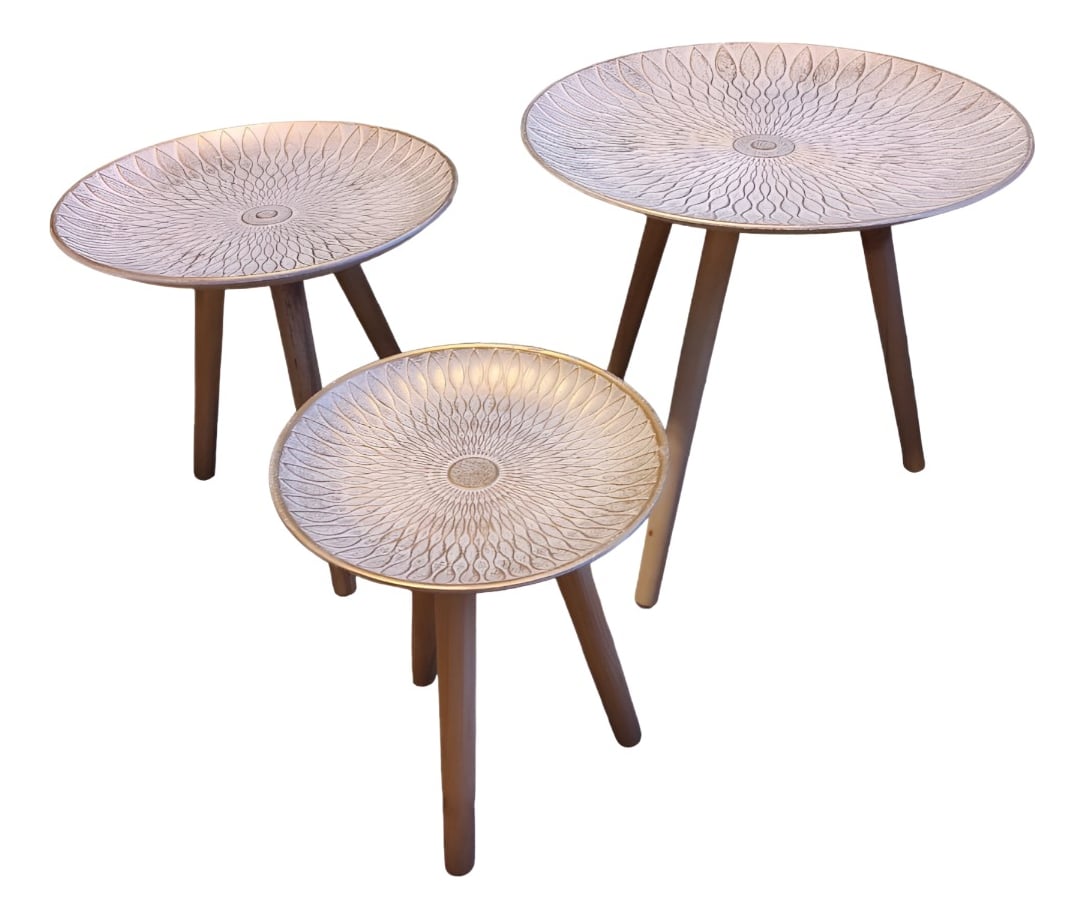 SET 3 MESAS CENTRO NÓRDICA MANDALA DECORATIVA REDONDA JHN - 1