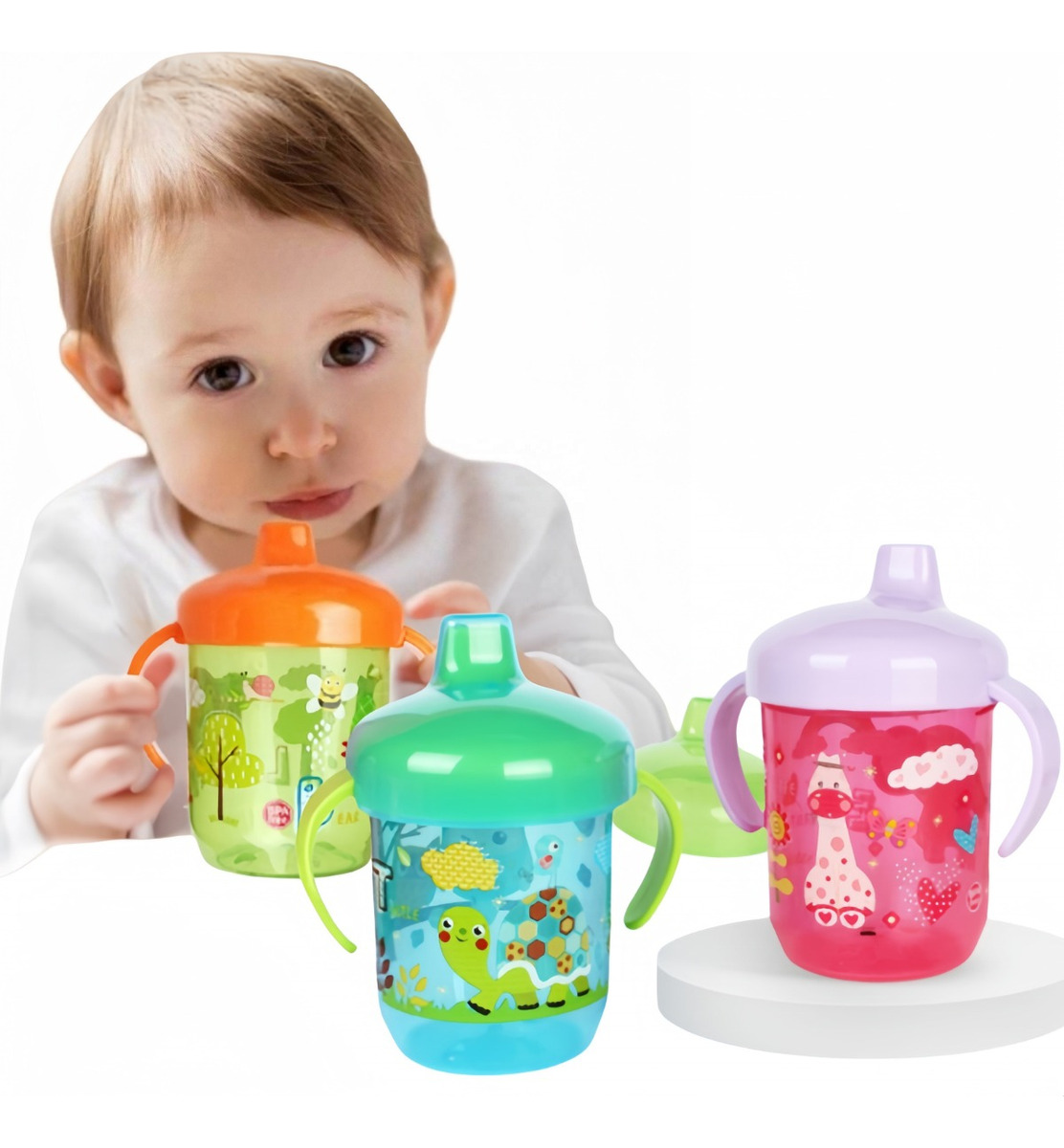 SET 4 VASOS PLASTICOS ESTAMPADO ANTIDERRAME NIÑOS LAU - 1