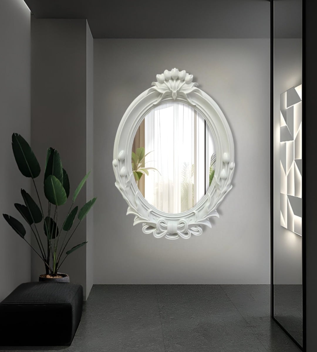 ESPEJO DE PARED DECORATIVO VINTAGE OVALADO BLANCO JHN - 7