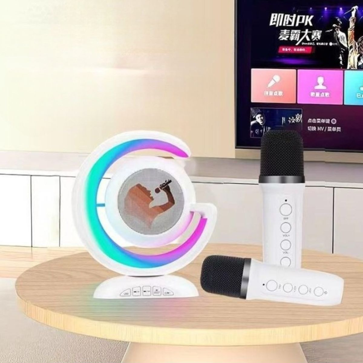 PARLANTE PORTATIL + MICROFONO KARAOKE DIVERTIDO BLANCO LAU - 5
