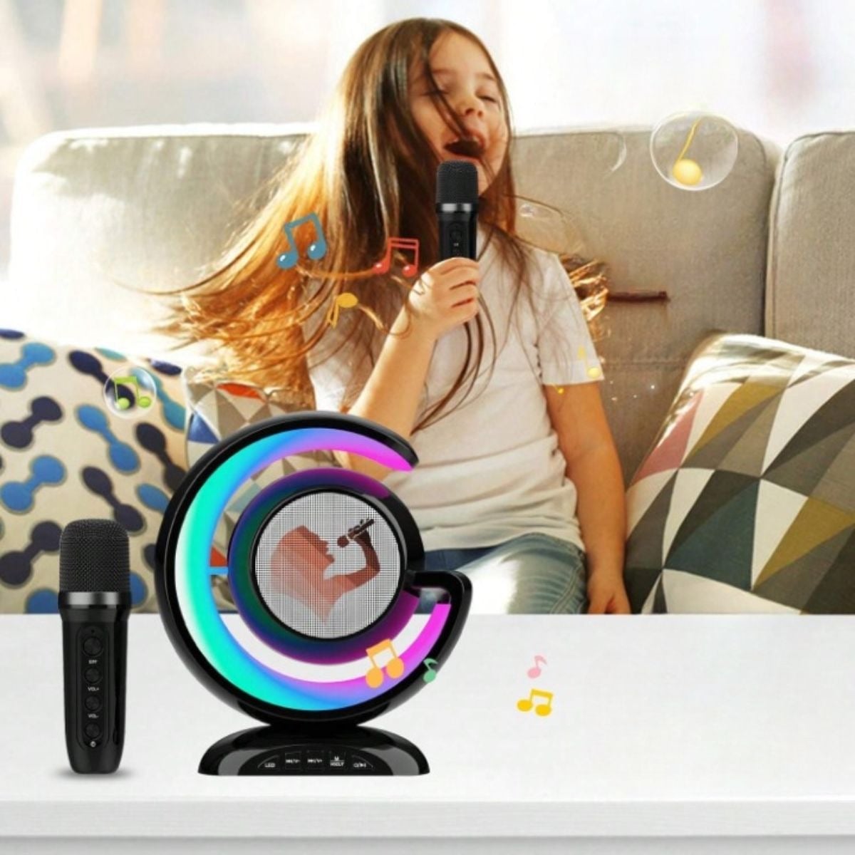 PARLANTE PORTATIL + MICROFONO KARAOKE LED DIVERTIDO LAU - 2