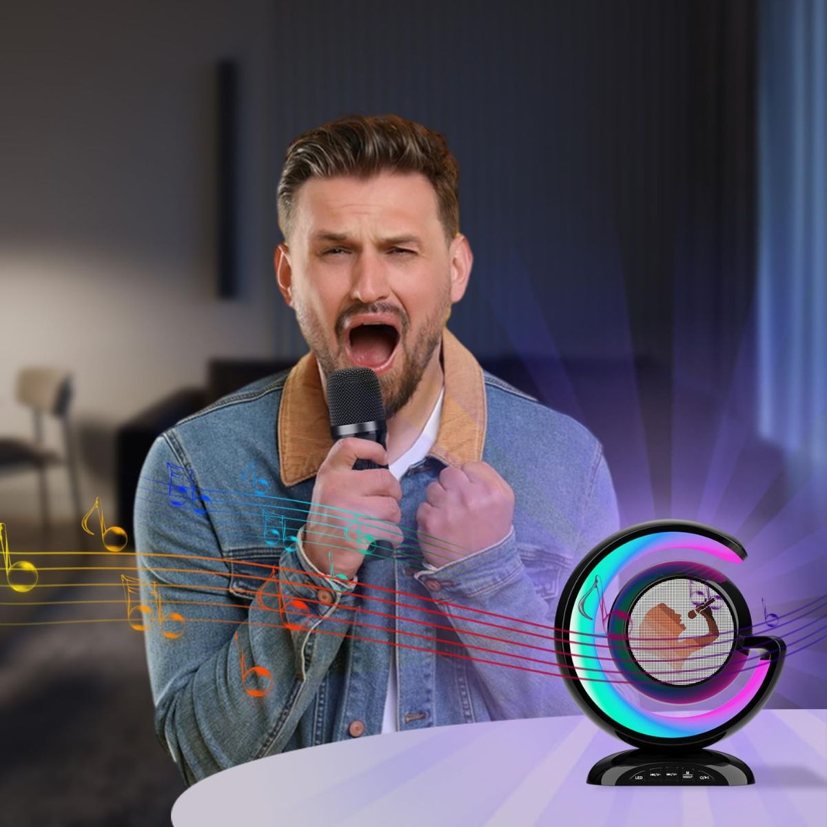 PARLANTE PORTATIL + MICROFONO KARAOKE LED DIVERTIDO LAU - 7