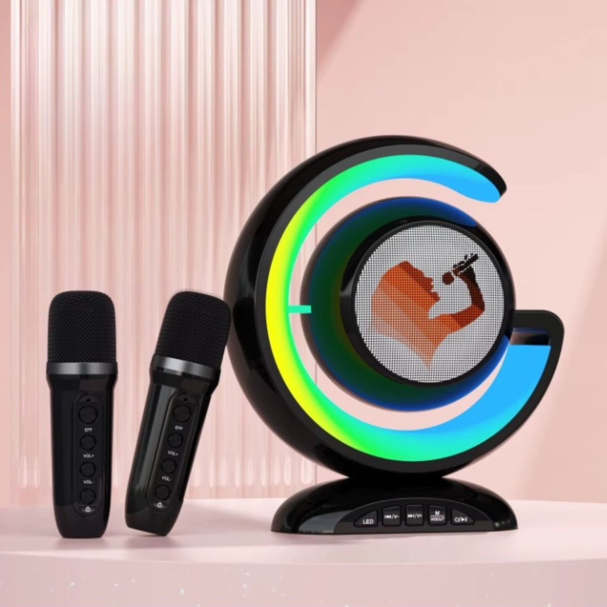 PARLANTE PORTATIL + MICROFONO KARAOKE LED DIVERTIDO LAU - 10