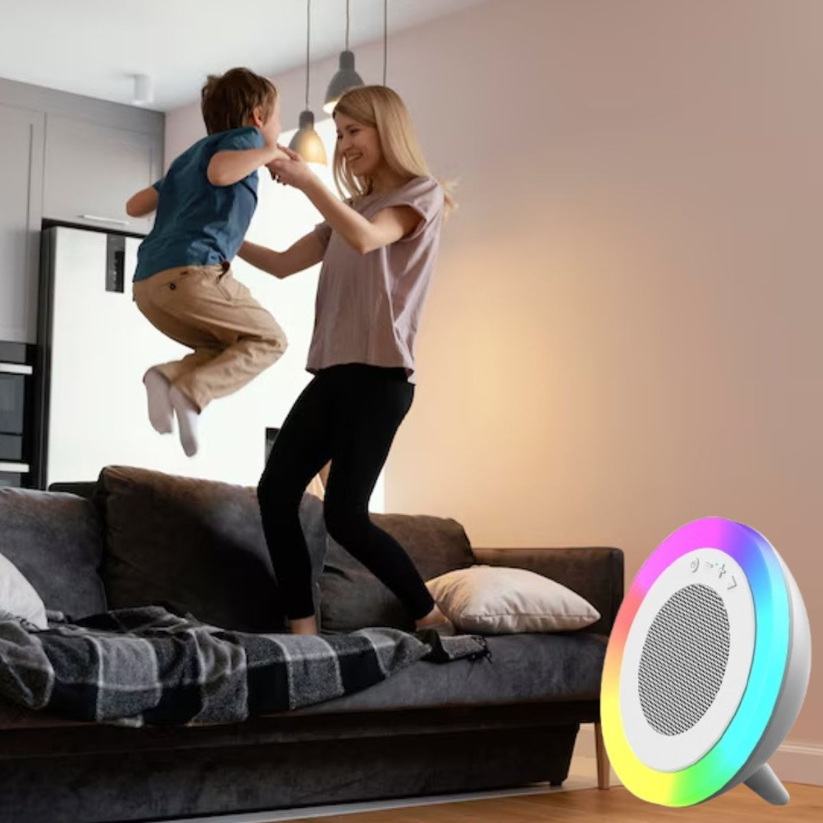 PARLANTE ALTAVOZ PORTATIL LUZ RGB MODERNO HOGAR OFICINA LAU - 2